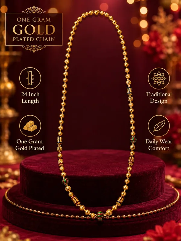 One_Gram_Gold_Plated_Traditional_Beaded_Chain_with_Multicolor_Accents