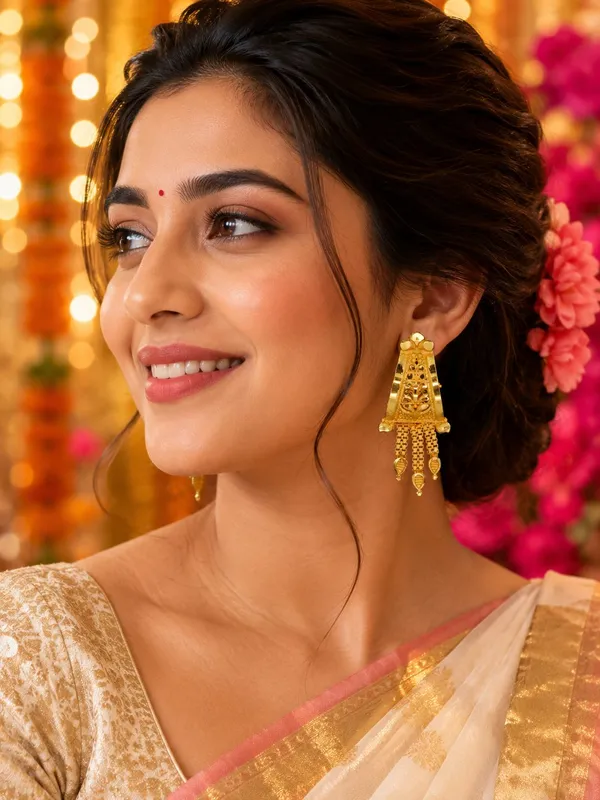 One_Gram_Gold_Plated_Traditional_Floral_Chain_Tassel_Earrings