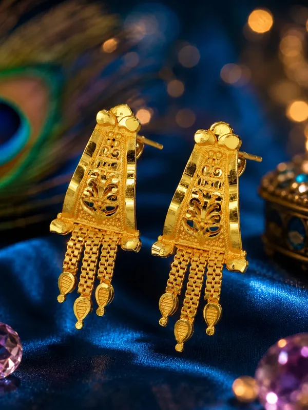 One_Gram_Gold_Plated_Traditional_Floral_Chain_Tassel_Earrings