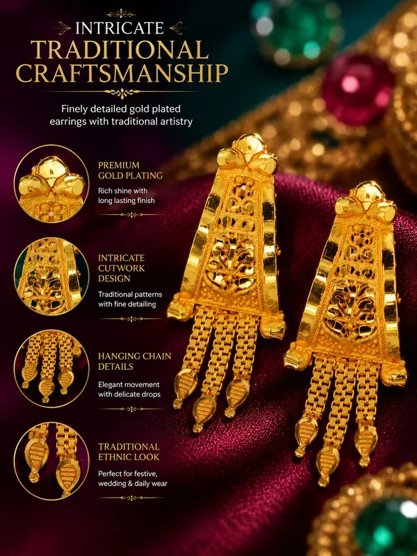 One_Gram_Gold_Plated_Traditional_Floral_Chain_Tassel_Earrings