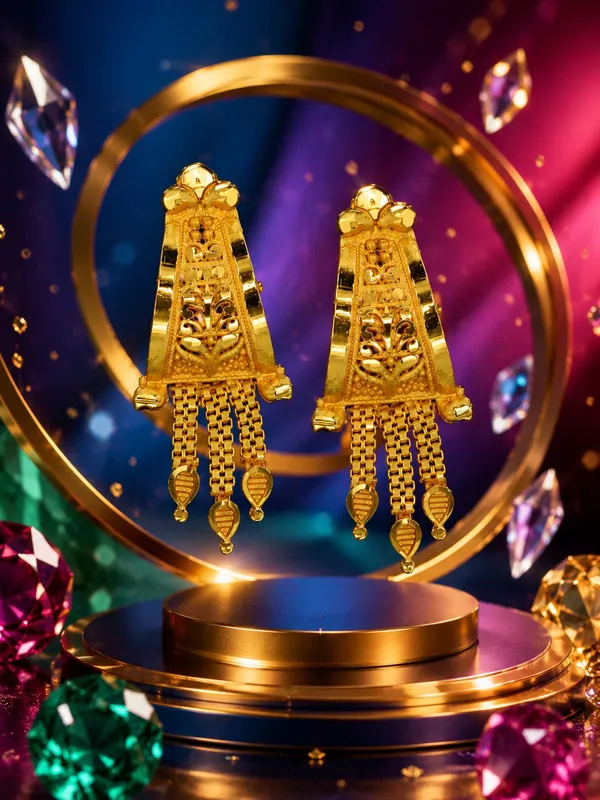 One_Gram_Gold_Plated_Traditional_Floral_Chain_Tassel_Earrings