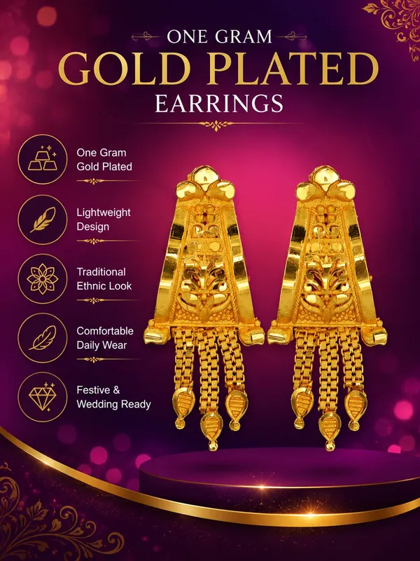 One_Gram_Gold_Plated_Traditional_Floral_Chain_Tassel_Earrings