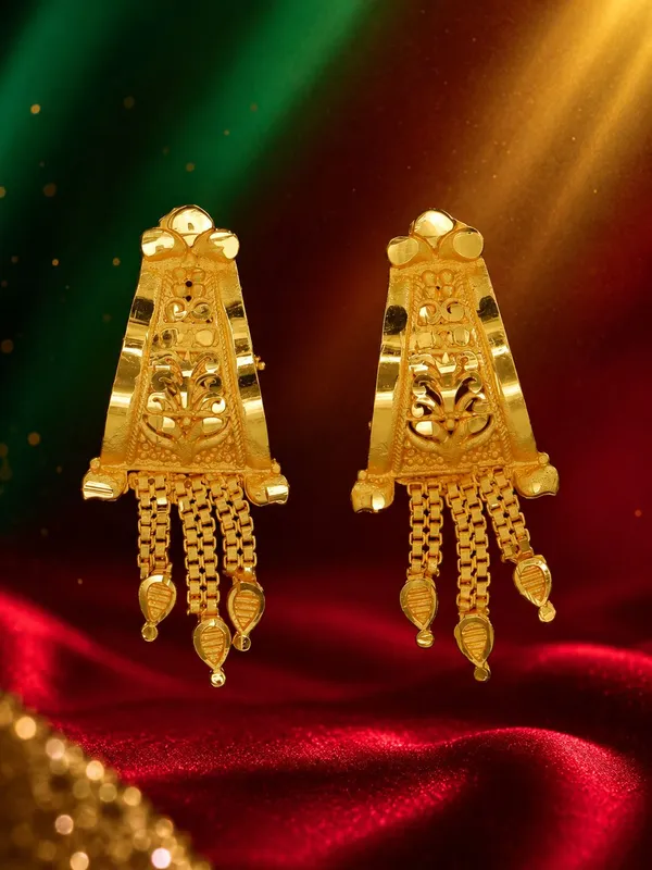 One_Gram_Gold_Plated_Traditional_Floral_Chain_Tassel_Earrings