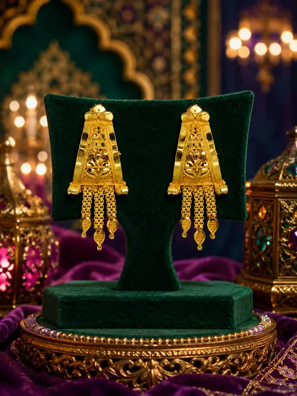 One_Gram_Gold_Plated_Traditional_Floral_Chain_Tassel_Earrings