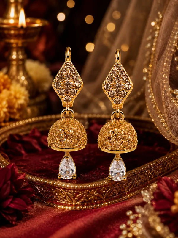 One_Gram_Gold_Plated_Traditional_Jhumki_Earrings_with_Crystal_Drop