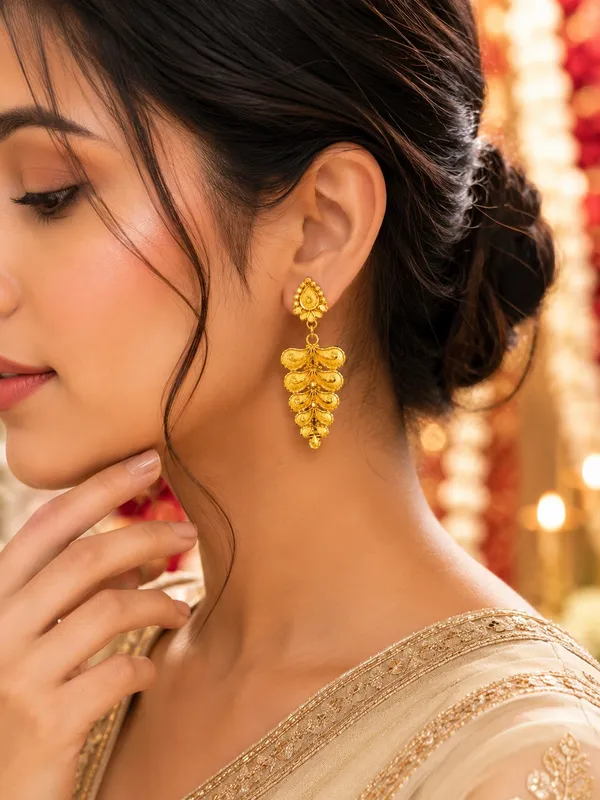 One_Gram_Gold_Plated_Traditional_Layered_Floral_Drop_Earrings