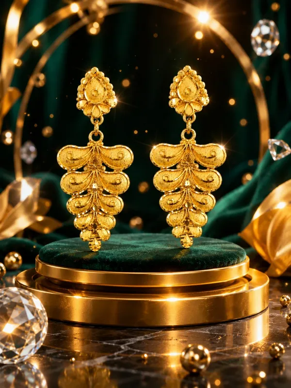 One_Gram_Gold_Plated_Traditional_Layered_Floral_Drop_Earrings