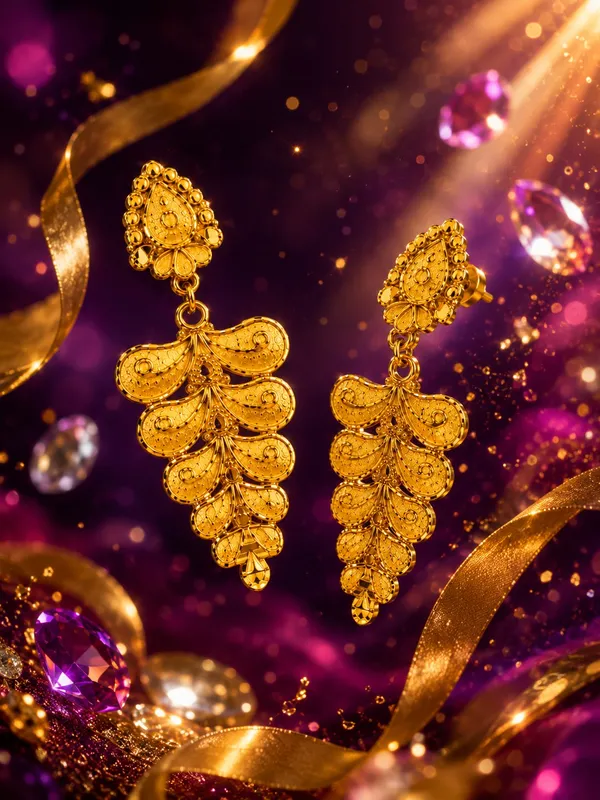 One_Gram_Gold_Plated_Traditional_Layered_Floral_Drop_Earrings