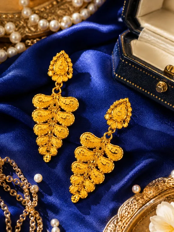 One_Gram_Gold_Plated_Traditional_Layered_Floral_Drop_Earrings