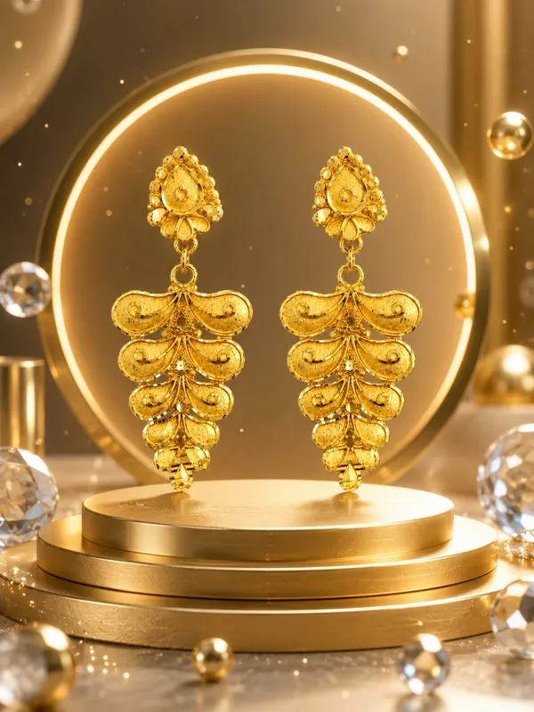One_Gram_Gold_Plated_Traditional_Layered_Floral_Drop_Earrings