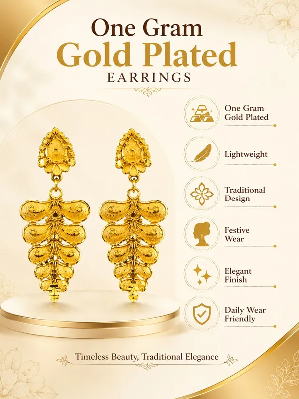 One_Gram_Gold_Plated_Traditional_Layered_Floral_Drop_Earrings