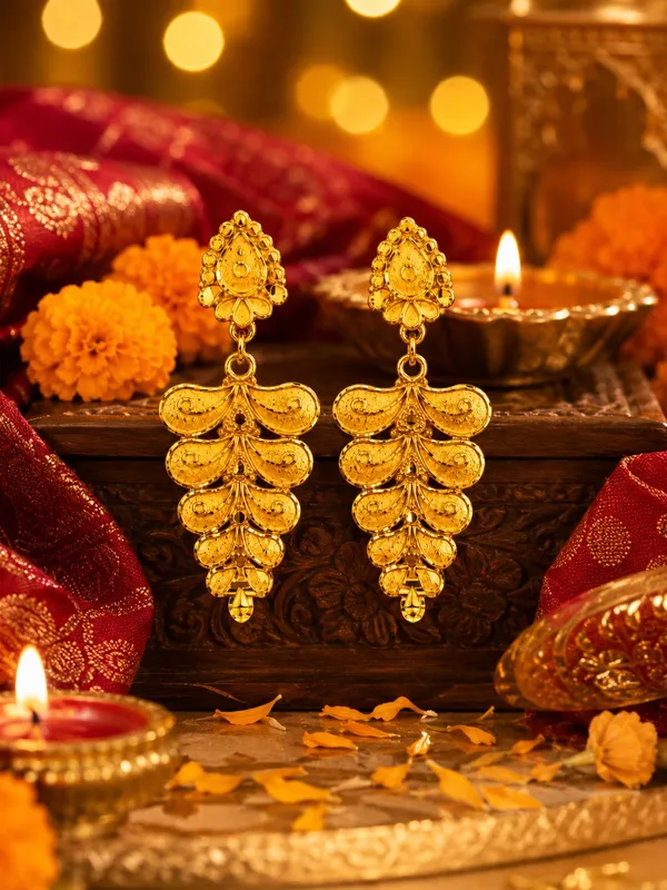 One_Gram_Gold_Plated_Traditional_Layered_Floral_Drop_Earrings