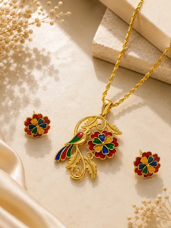 Premium_Meenakari_Bird_&_Floral_Pendant_Set_with_Matching_Earrings