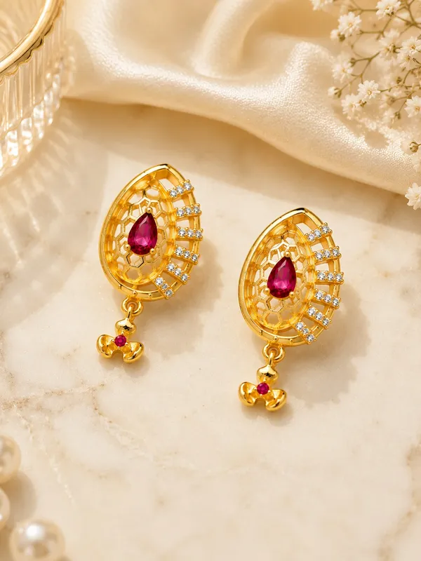 Premium_Ruby_Pink_AD_Stone_Gold_Plated_Drop_Earrings