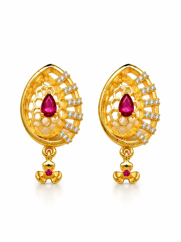 Premium_Ruby_Pink_AD_Stone_Gold_Plated_Drop_Earrings