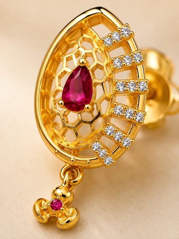 Premium_Ruby_Pink_AD_Stone_Gold_Plated_Drop_Earrings