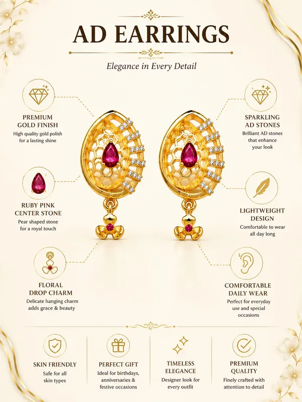 Premium_Ruby_Pink_AD_Stone_Gold_Plated_Drop_Earrings