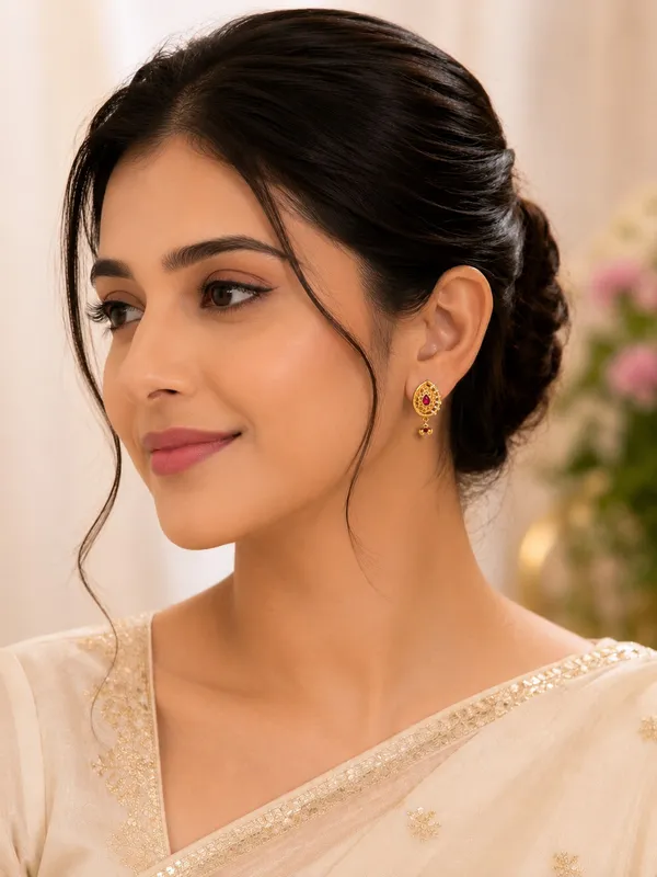 Premium_Ruby_Pink_AD_Stone_Gold_Plated_Drop_Earrings