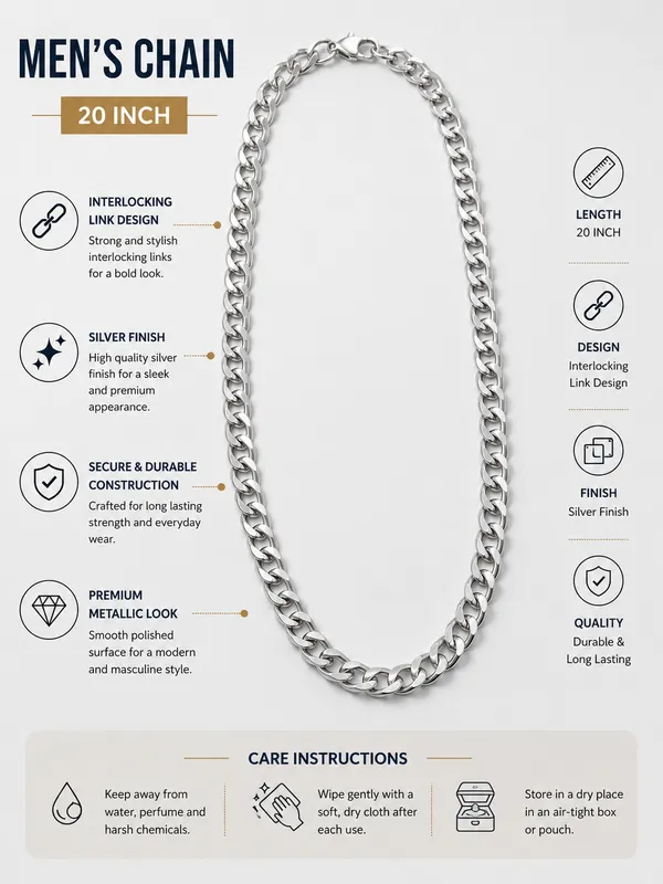 Premium_Silver_Finish_Curb_Link_Chain_for_Men_–_20_Inch_Interlocking_Chain_Necklace