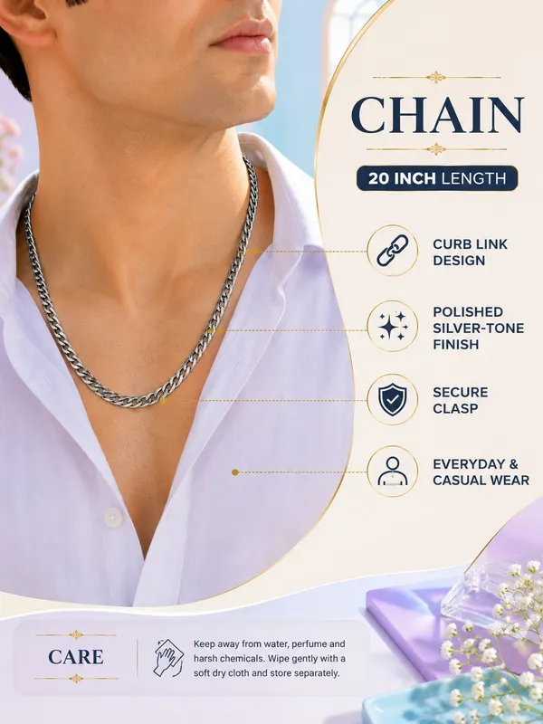 Premium_Silver_Tone_Curb_Link_Chain_for_Men_–_20_Inch_Polished_Interlocking_Necklace