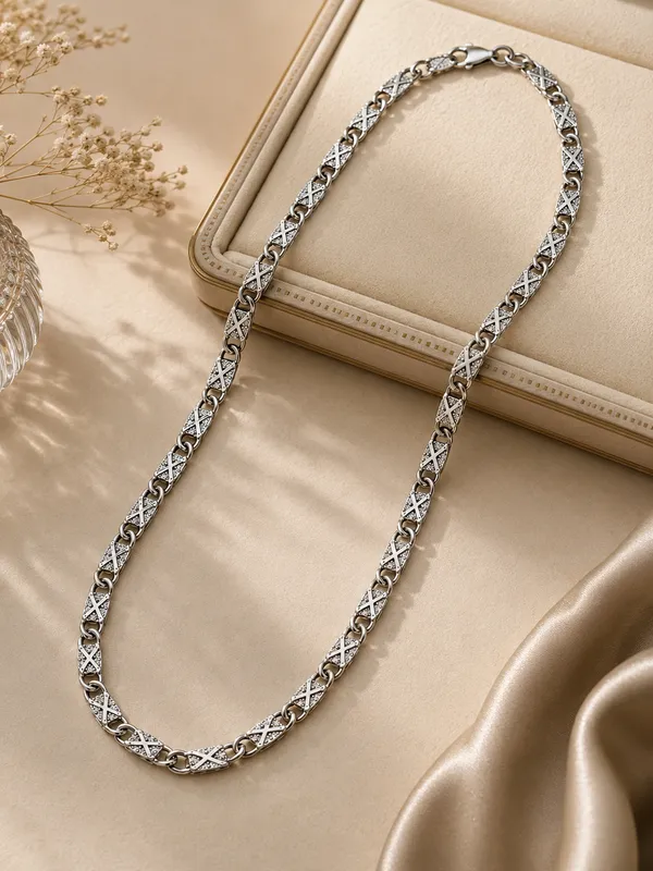Premium_Silver_Tone_X_Pattern_Link_Chain_for_Men_&_Women_–_20_Inch_Textured_Chain_with_Lobster_Clasp