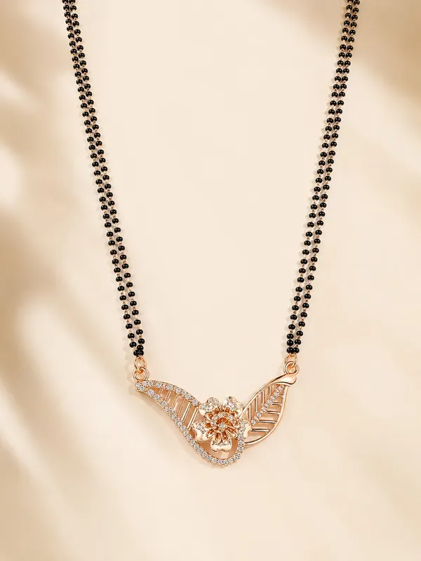 Rose_Gold_Plated_Black_Beaded_Chain_28_Inch_With_Floral_Pendant