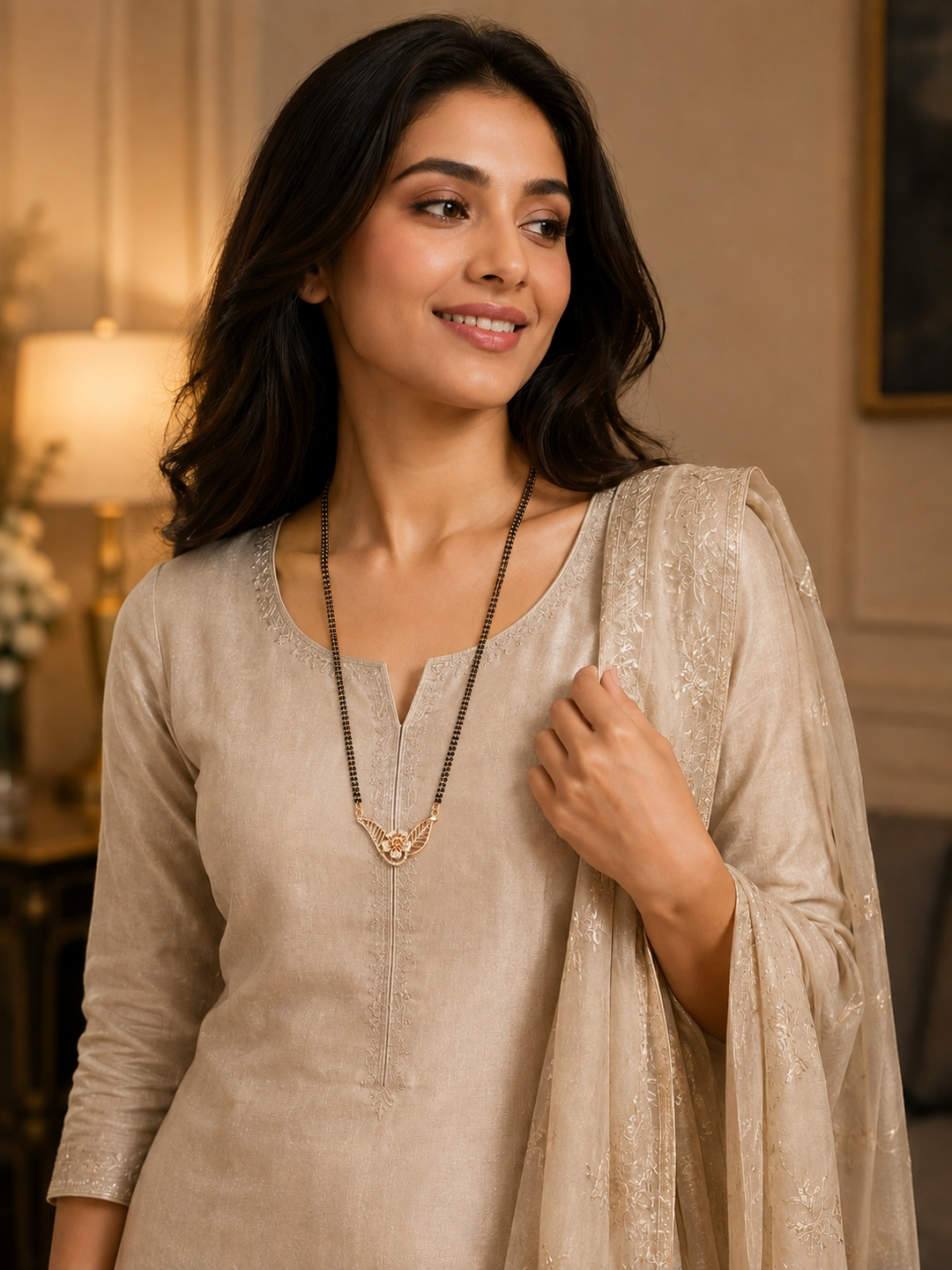 Rose_Gold_Plated_Black_Beaded_Chain_28_Inch_With_Floral_Pendant