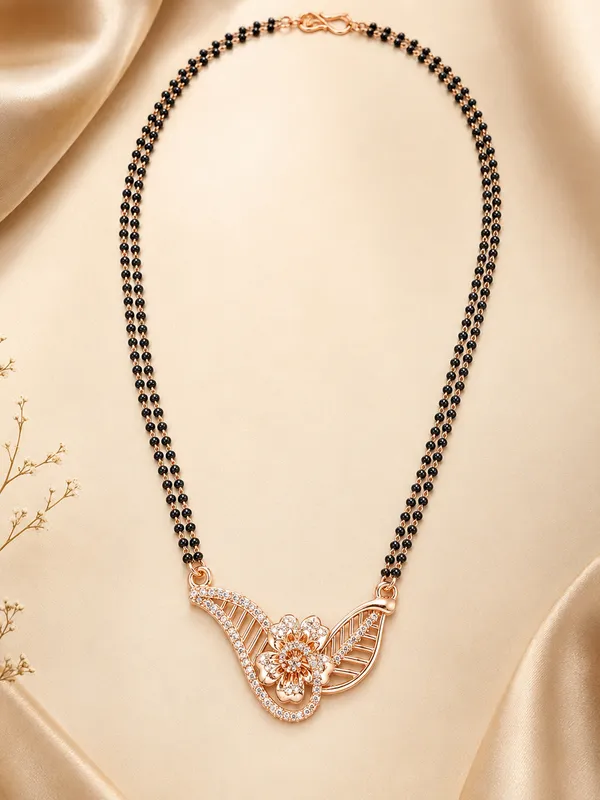 Rose_Gold_Plated_Black_Beaded_Chain_28_Inch_With_Floral_Pendant