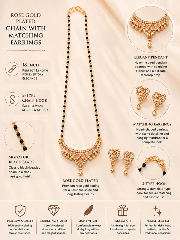 Rose_Gold_Plated_Black_Beaded_Heart_Pendant_Necklace_Set_with_Matching_Earrings