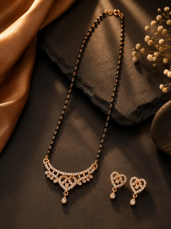 Rose_Gold_Plated_Black_Beaded_Heart_Pendant_Necklace_Set_with_Matching_Earrings