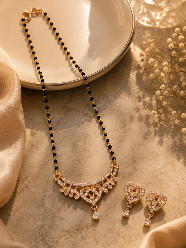 Rose_Gold_Plated_Black_Beaded_Heart_Pendant_Necklace_Set_with_Matching_Earrings