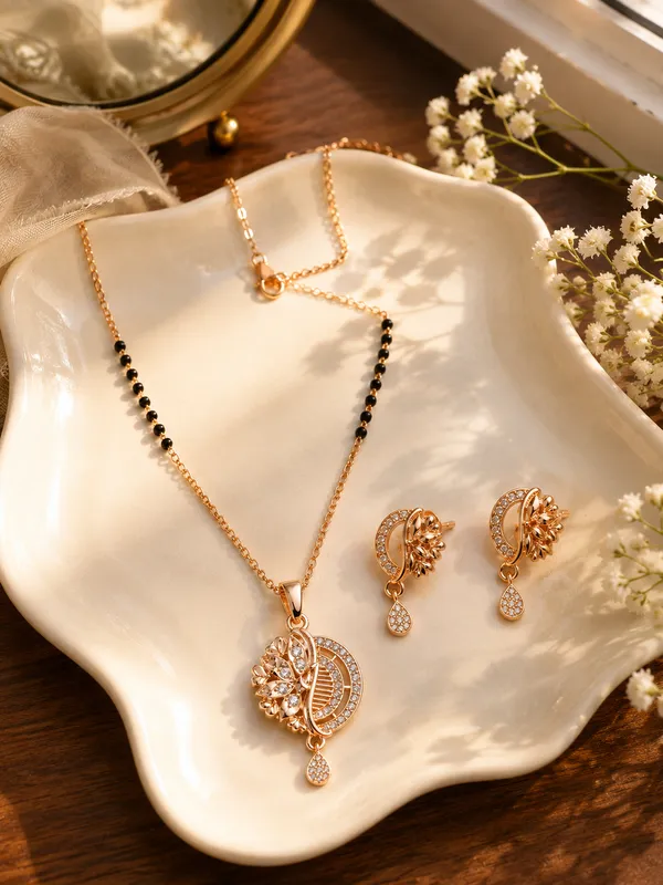 Rose_Gold_Plated_Black_Beaded_Necklace_Set_with_Matching_Earrings