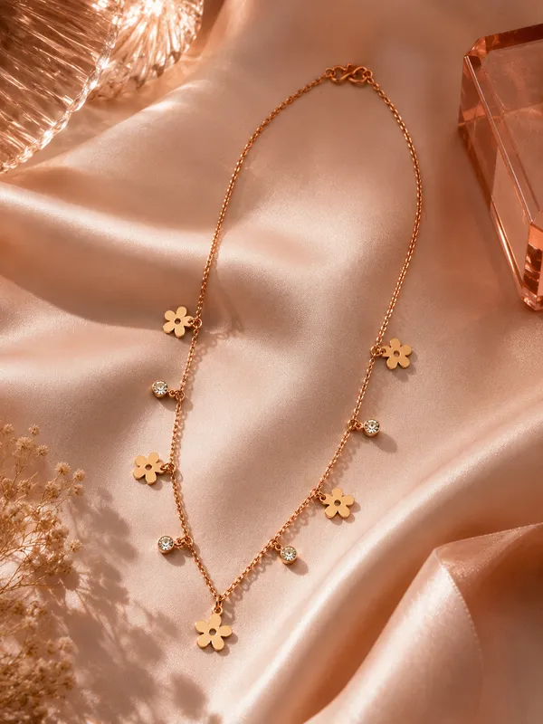 Rose_Gold_Plated_Flower_Chain_18_Inch_with_S-Type_Hook