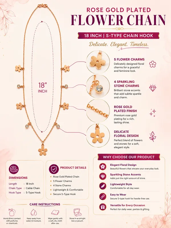 Rose_Gold_Plated_Flower_Chain_18_Inch_with_S-Type_Hook