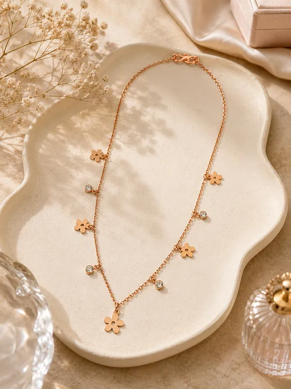 Rose_Gold_Plated_Flower_Chain_18_Inch_with_S-Type_Hook