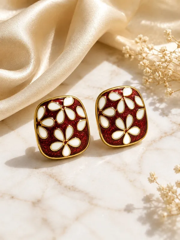 Ruby_Red_Meenakari_Floral_Square_Stud_Earrings
