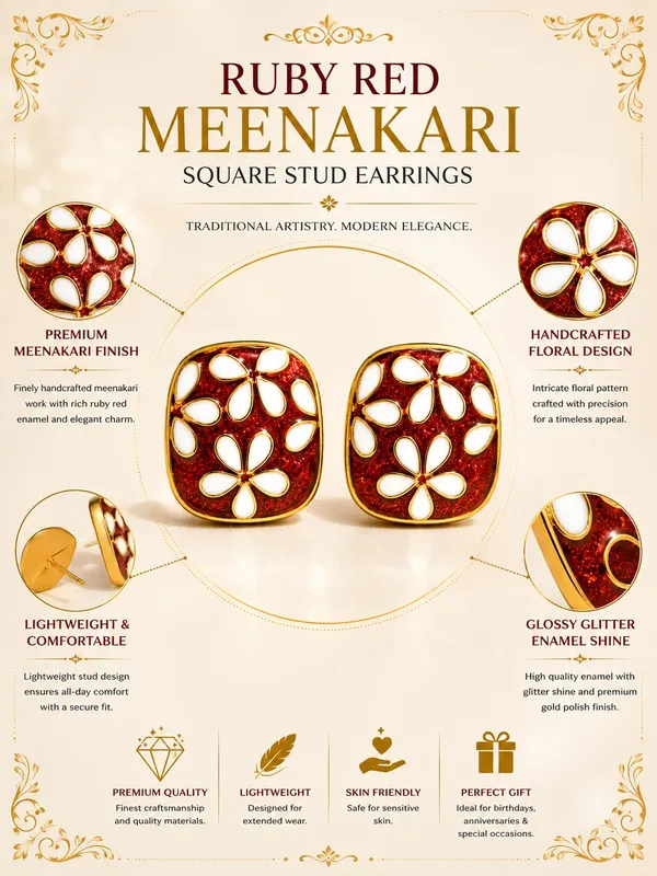 Ruby_Red_Meenakari_Floral_Square_Stud_Earrings