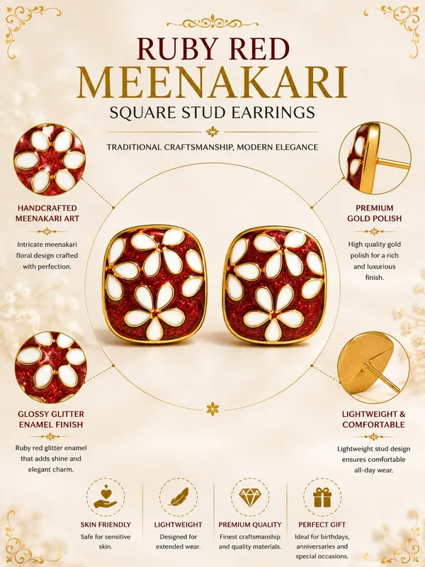 Ruby_Red_Meenakari_Floral_Square_Stud_Earrings