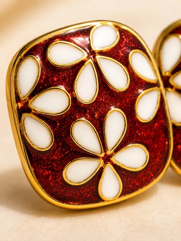 Ruby_Red_Meenakari_Floral_Square_Stud_Earrings