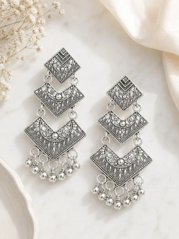Silver_Finish_Oxidised_Geometric_Jhumka_Earrings
