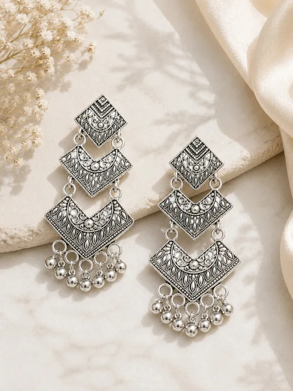 Silver_Finish_Oxidised_Geometric_Jhumka_Earrings