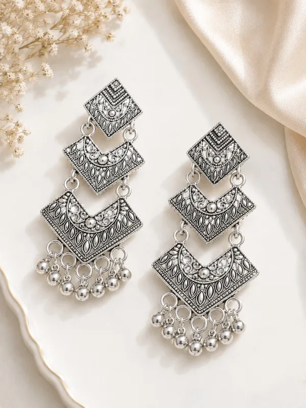 Silver_Finish_Oxidised_Geometric_Jhumka_Earrings