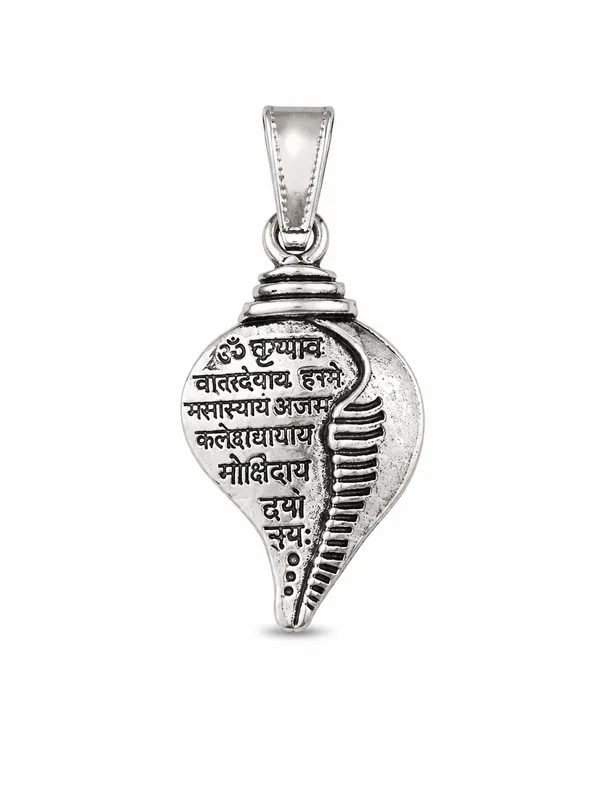 Silver_Finish_Shankh_Inspired_Engraved_Spiritual_Pendant