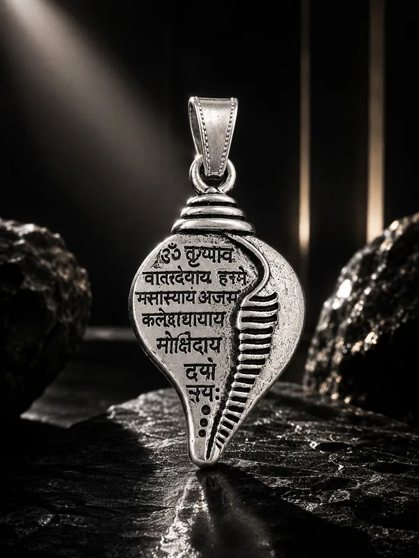 Silver_Finish_Shankh_Inspired_Engraved_Spiritual_Pendant
