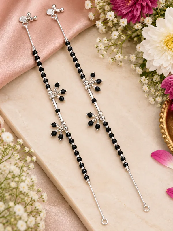 Silver_Plated_Black_Beads_Anklet