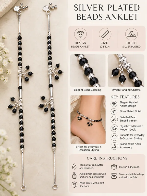 Silver_Plated_Black_Beads_Anklet