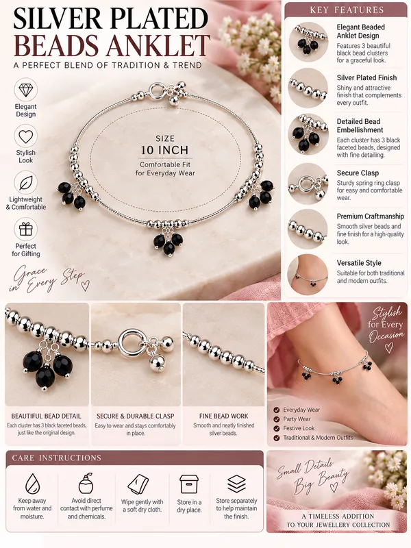 Silver_Plated_Black_Beads_Anklet_/_Payal_–_10_Inch