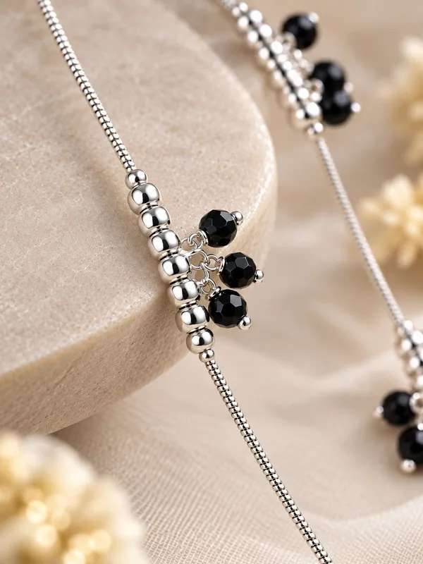 Silver_Plated_Black_Beads_Anklet_/_Payal_–_10_Inch