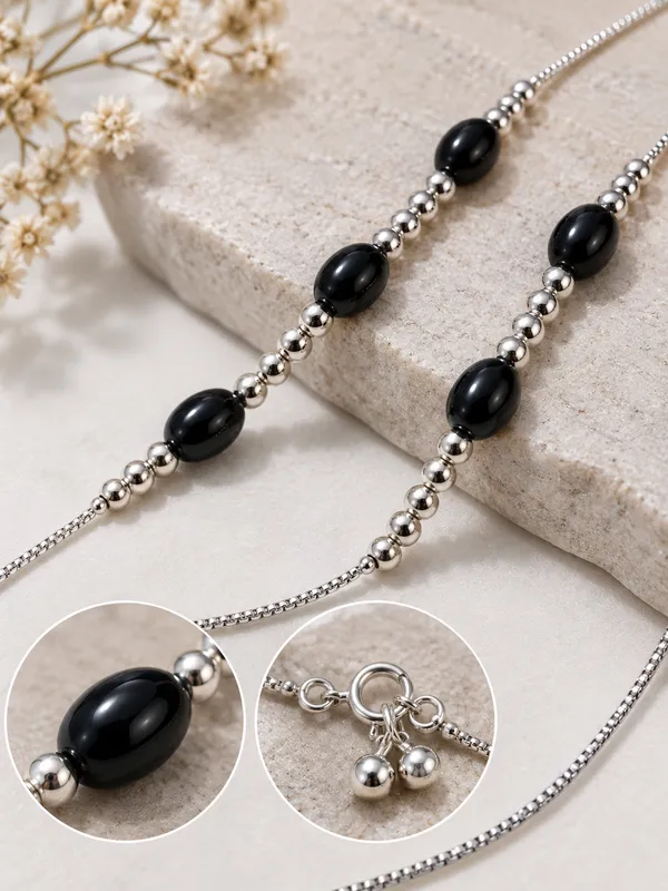 Silver_Plated_Black_Beads_Anklet_/_Payal_–_10_Inch