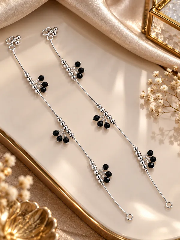 Silver_Plated_Black_Beads_Anklet_/_Payal_–_10_Inch